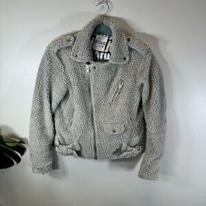 JoyRich LA teddy moto jacket crop zipper gray small